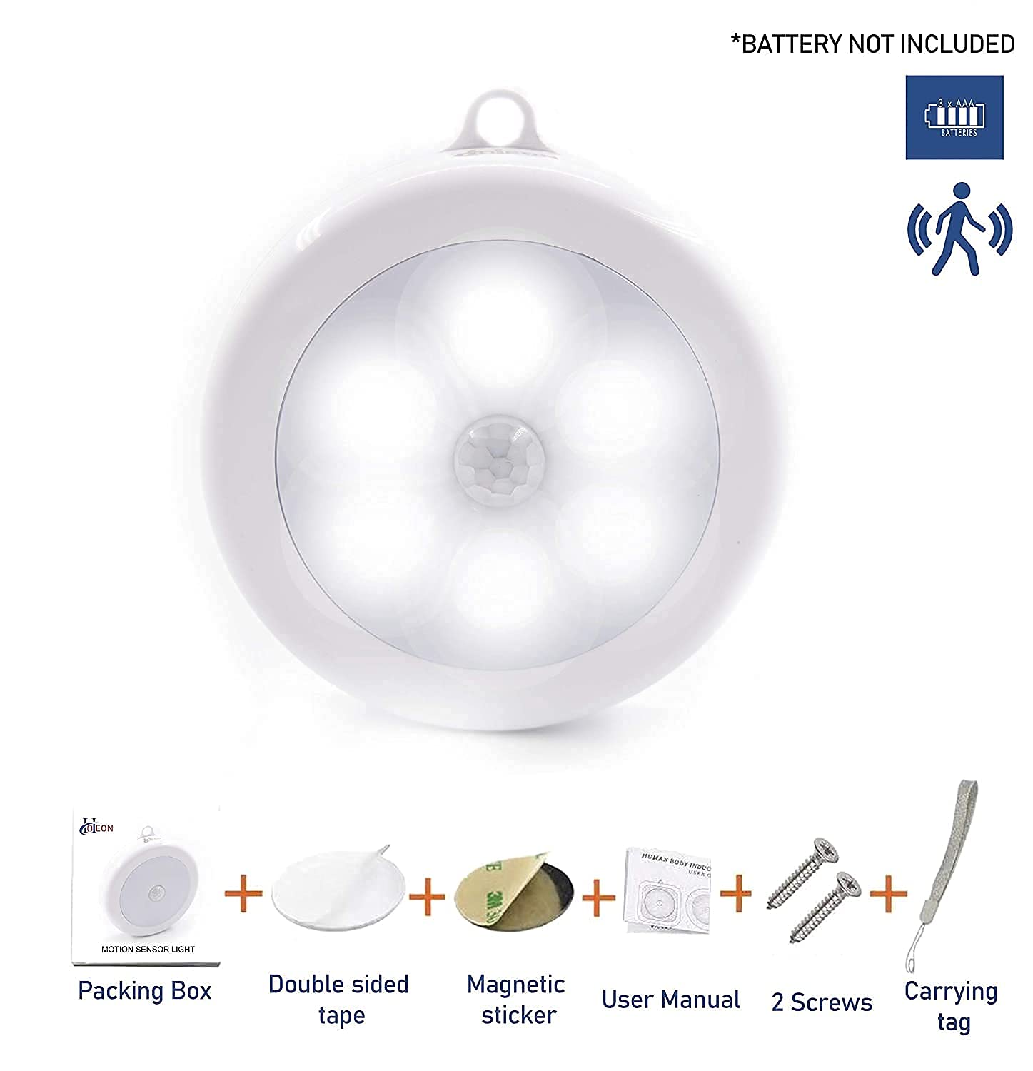 PIR Motion Sensor Cabinet Light, Battery (3xAAA), Cool White LED, Magnetic Stick-on for Wardrobe Almirah