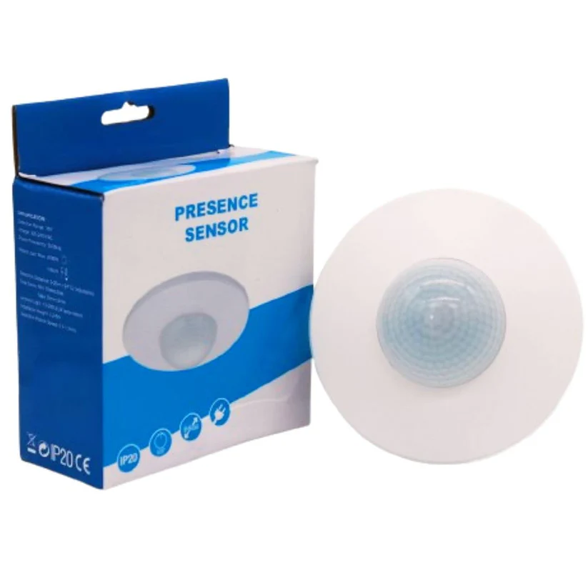 360° Presence Sensor Switch, Adjustable 3-20m, 2000W, 30min Delay, Day Night Auto, AC 220-240V for Warehouse