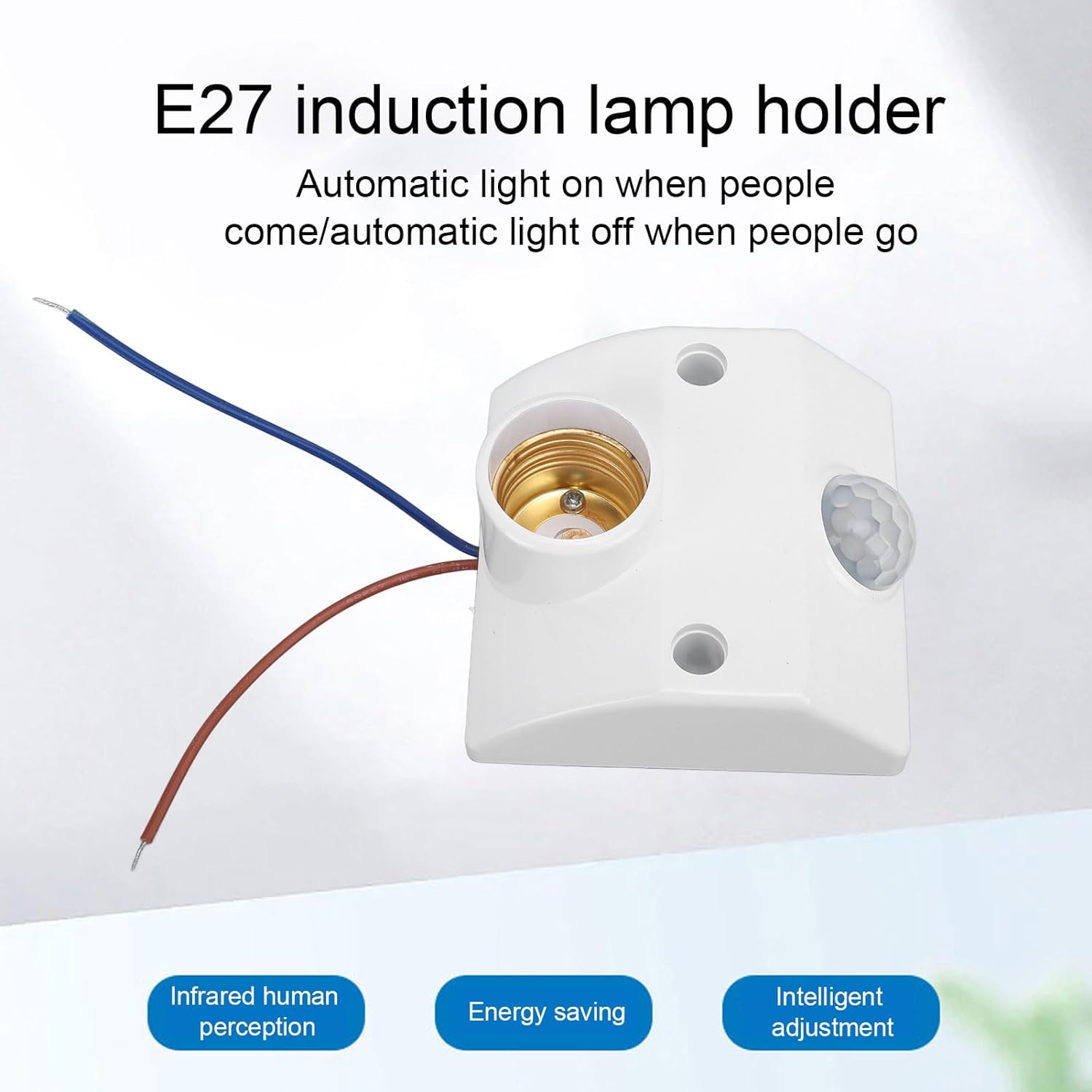 Automatic PIR Motion Sensor Lamp Holder, B22/E27 Bulb Adapter, Day Night Auto ON/OFF for LED Bulb, Staircase