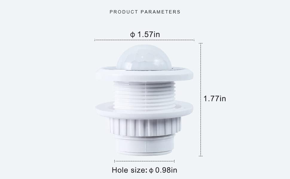 PIR Motion Sensor Switch, 110° 4-6m, Adjustable Time Delay, Day Night Auto ON/OFF, AC 120-240V for LED Lights