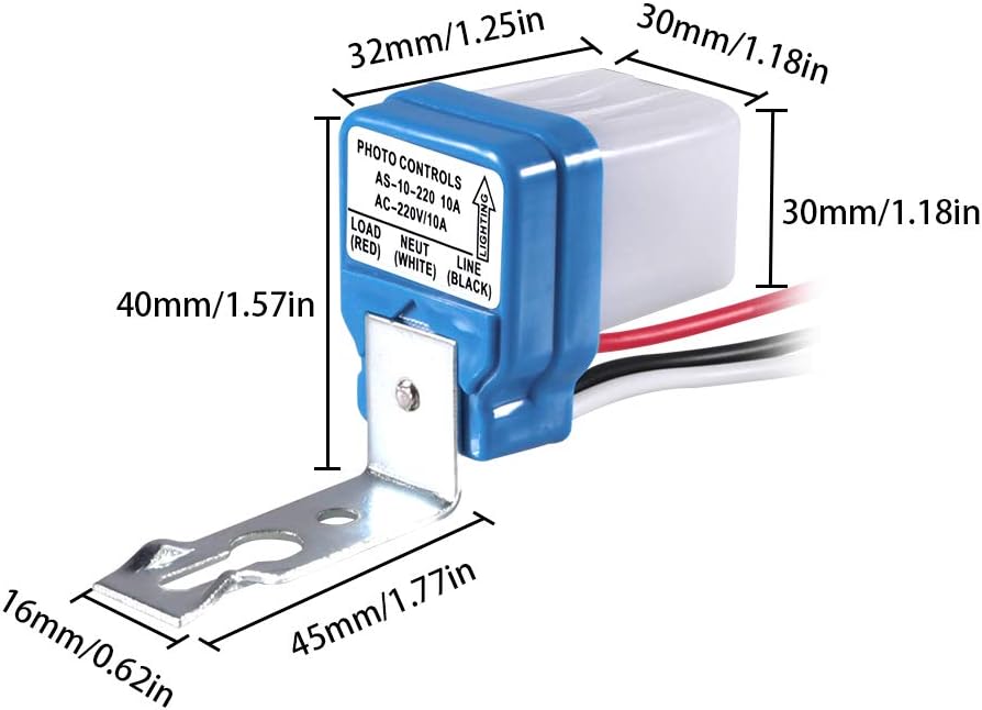 Automatic Day Night Photocell Sensor Switch, Dusk to Dawn, 6A, 220-240V, IP44 for Street Garden Home Lights