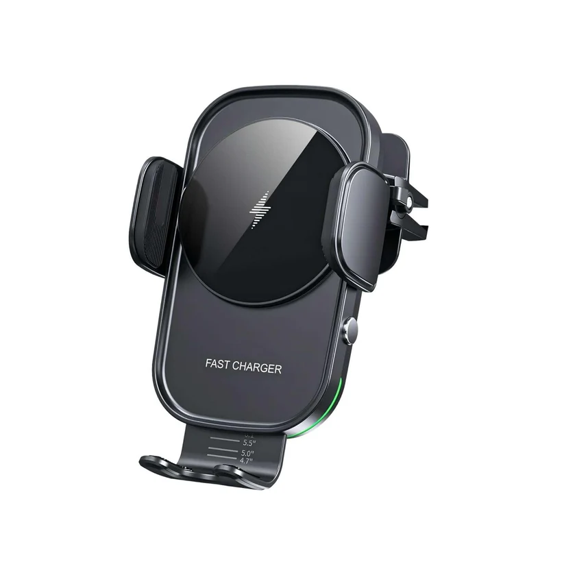 Car Phone Holder Wireless Charger, 15W Qi Fast Charge, Auto Clamp, 270 Rotation, Air Vent Mount Car Stand