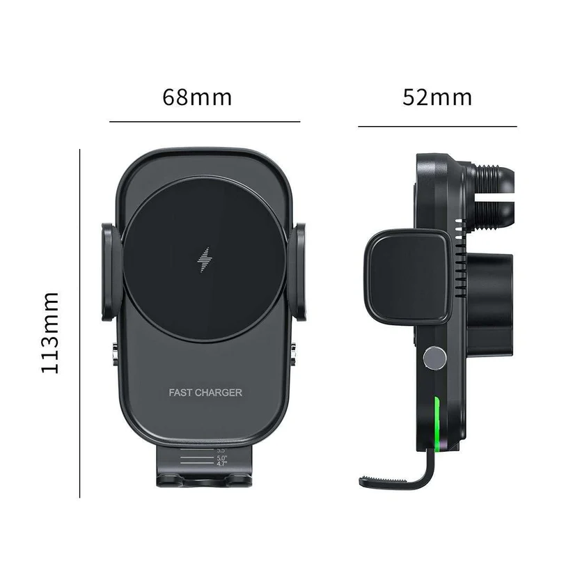 Car Phone Holder Wireless Charger, 15W Qi Fast Charge, Auto Clamp, 270 Rotation, Air Vent Mount Car Stand