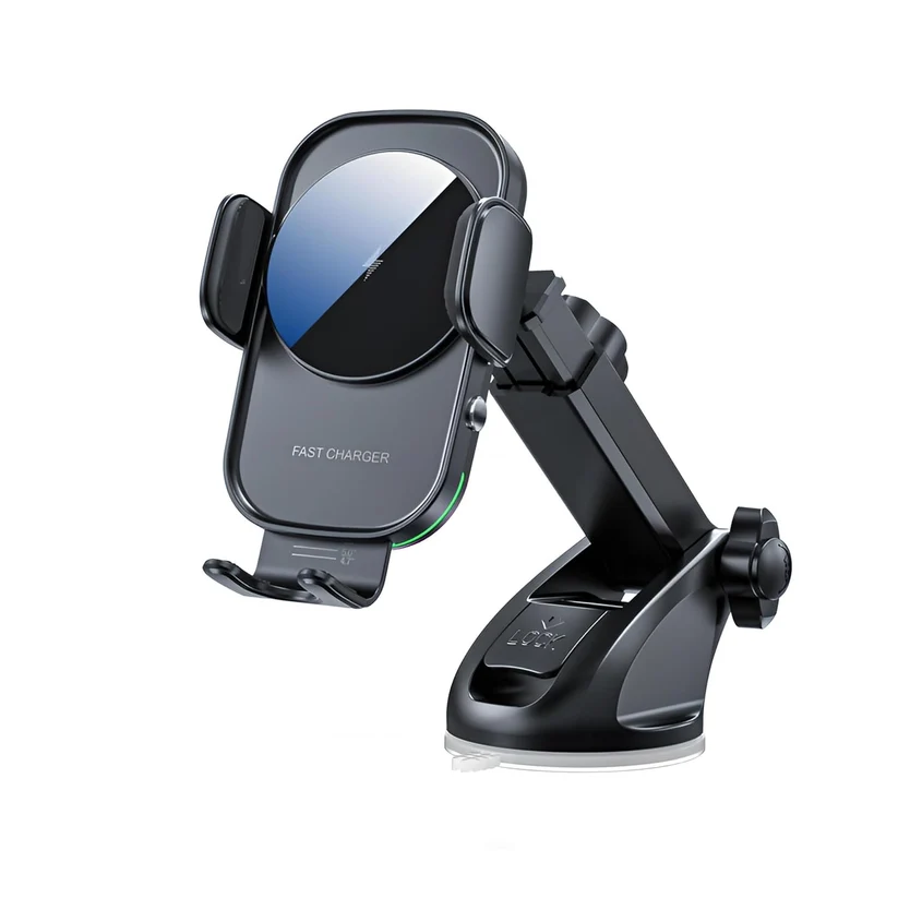 Car Phone Holder Wireless Charger, 15W Qi Fast Charge, Auto Clamp, 270 Rotation, Air Vent Mount Car Stand