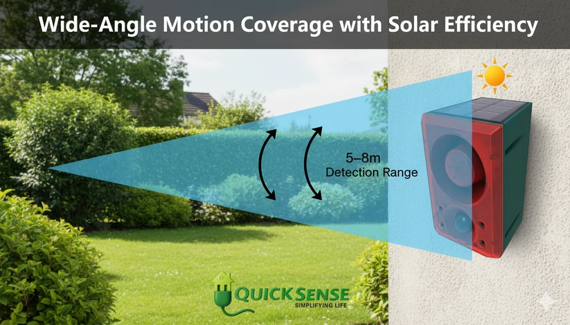 Solar Motion Sensor Alarm, PIR, 130dB Recordable Siren, Strobe, 3 Modes, Remote, IP55 for Home Farm Outdoor
