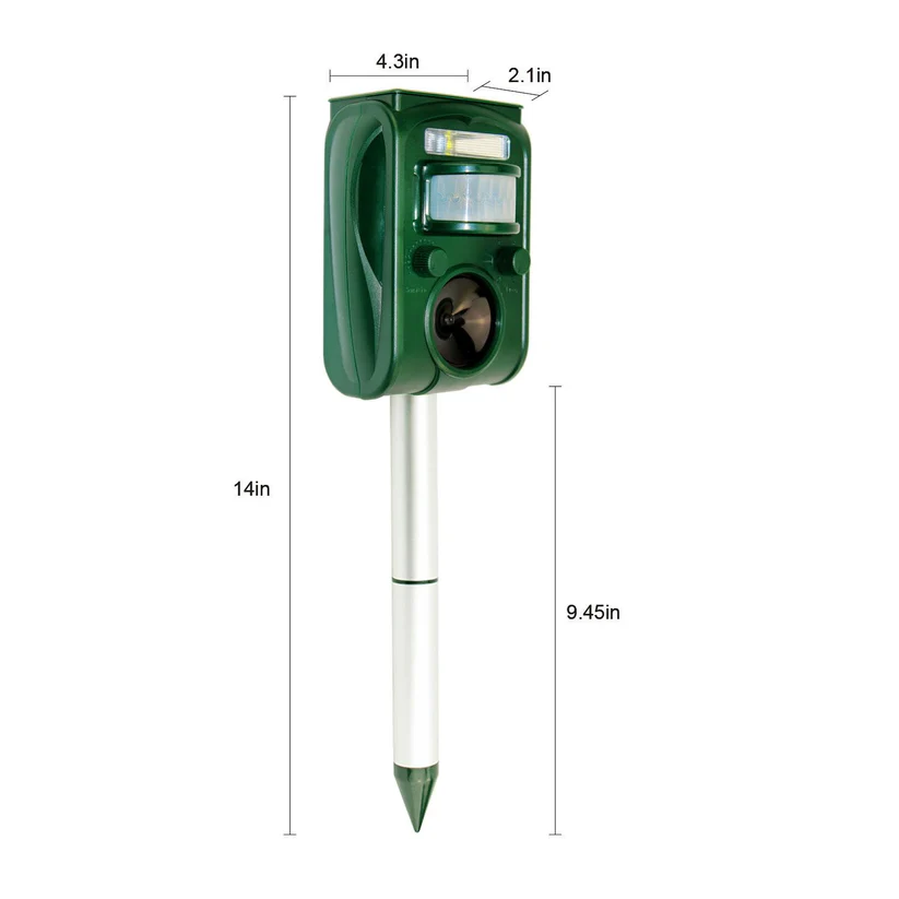 Solar Ultrasonic Animal Repeller with PIR Motion Sensor, Waterproof for Stray Cats Dogs Rodents Garden Fence