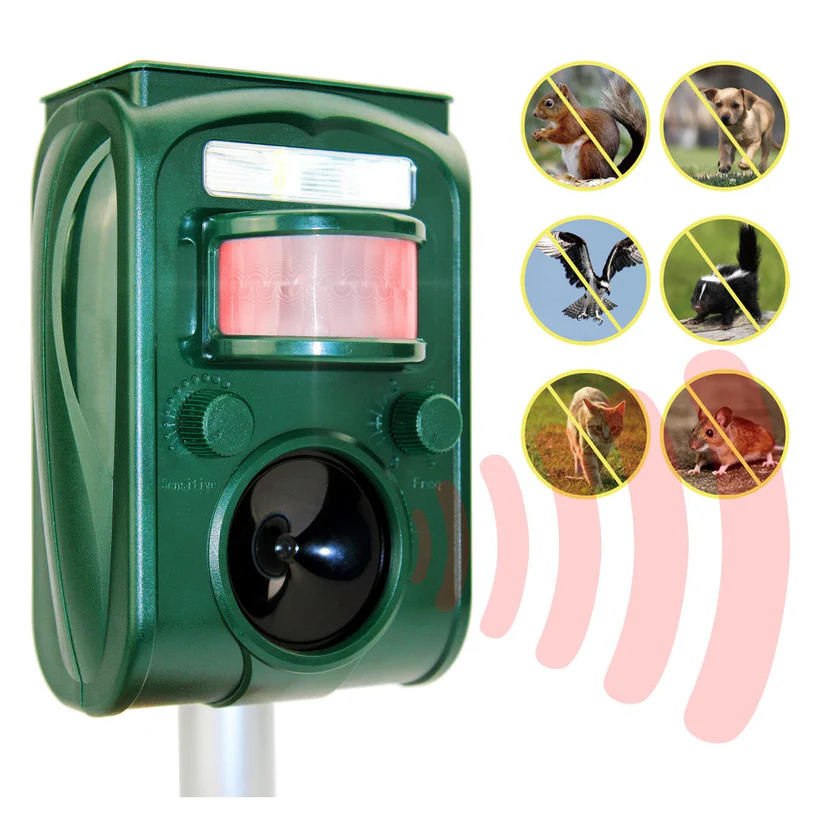 Solar Ultrasonic Animal Repeller with PIR Motion Sensor, Waterproof for Stray Cats Dogs Rodents Garden Fence