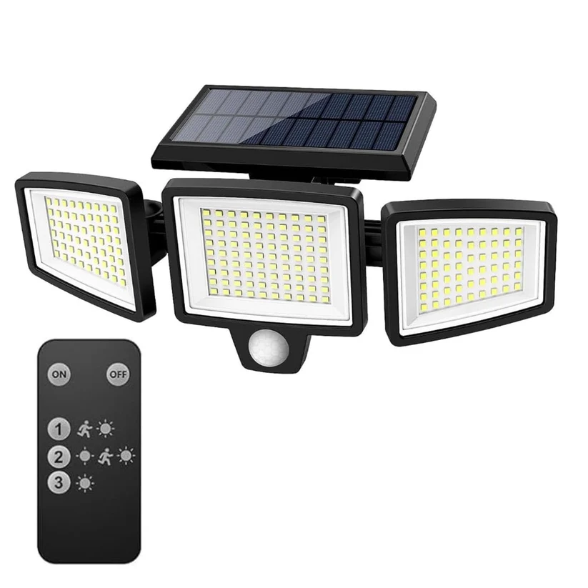 Solar motion sensor security light with PIR sensor, LED panels and remote control