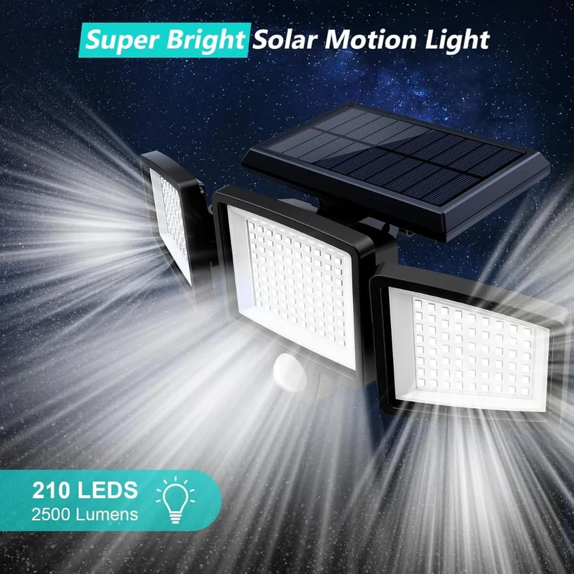 Solar Motion Sensor Security Light, Outdoor Waterproof LED Flood Light, PIR, Auto ON/OFF for Garden Garage