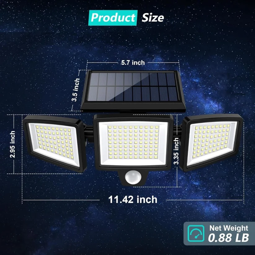 Solar Motion Sensor Security Light, Outdoor Waterproof LED Flood Light, PIR, Auto ON/OFF for Garden Garage