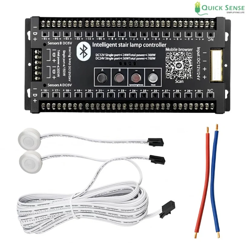 30 step smart LED staircase light controller with Bluetooth and PIR motion sensors
