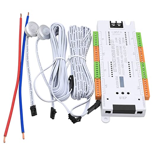 32 step LED staircase light controller with PIR motion sensors and sequential lighting