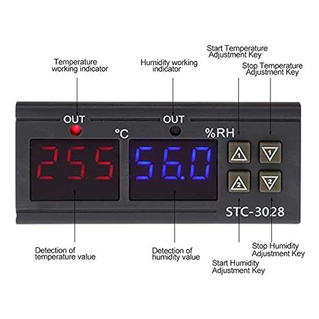 Digital Temperature & Humidity Controller, 0-110°C RH 0-100%, Heat/Cool/Humidify, AC/DC for Incubator HVAC