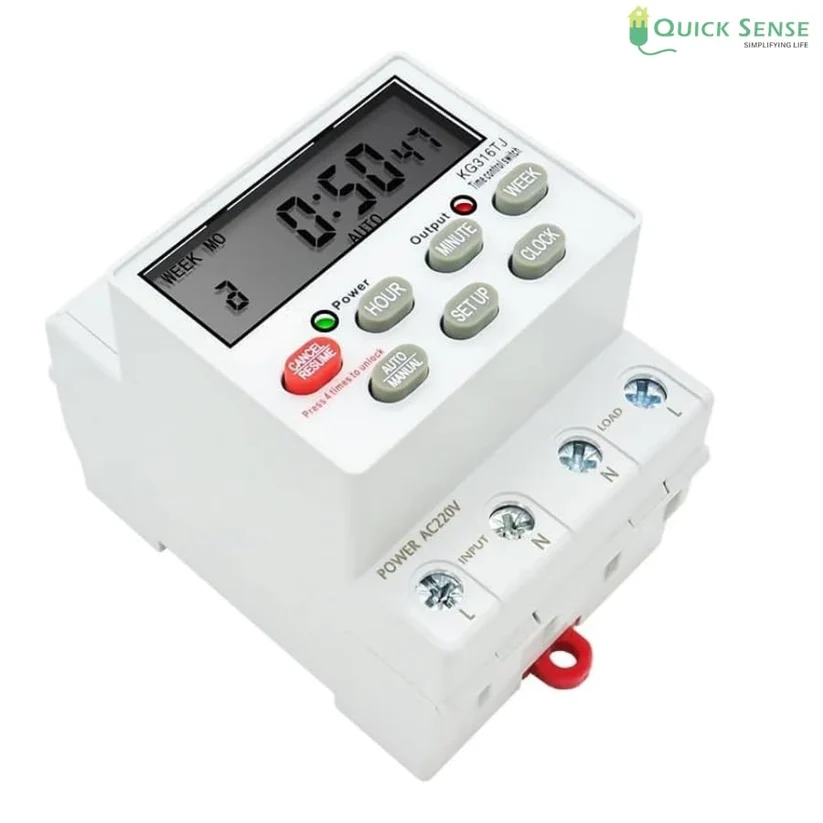 Digital Heavy Duty Timer Switch, 30A, 220-240V, 16 Programs, Battery Backup, DIN/Panel Mount for Motor Pump