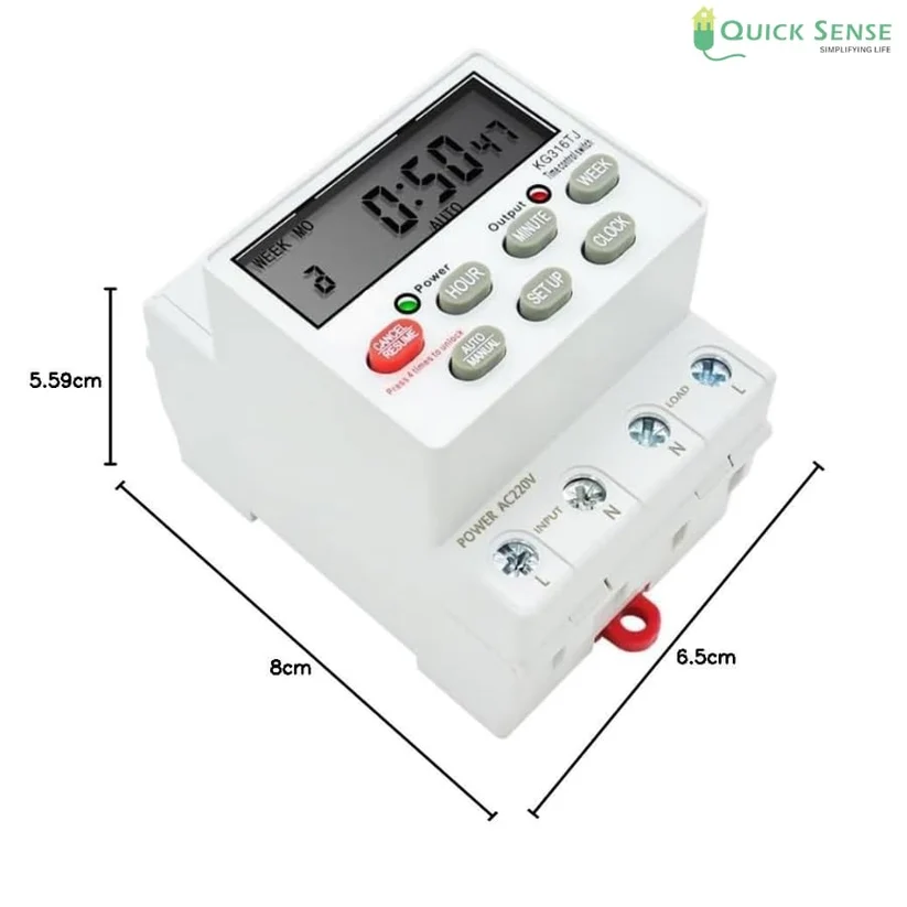 Digital Heavy Duty Timer Switch, 30A, 220-240V, 16 Programs, Battery Backup, DIN/Panel Mount for Motor Pump