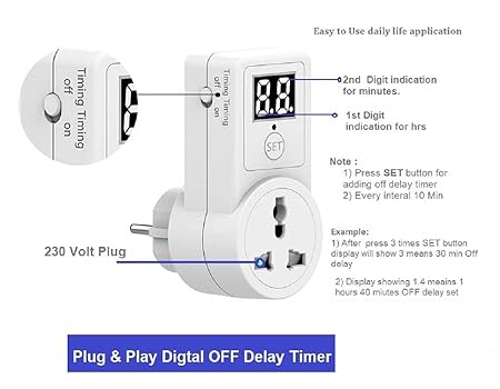 Digital Countdown Plug-in Timer Switch, 12 Programs, Portable Socket Timer for Appliances Lights Charging