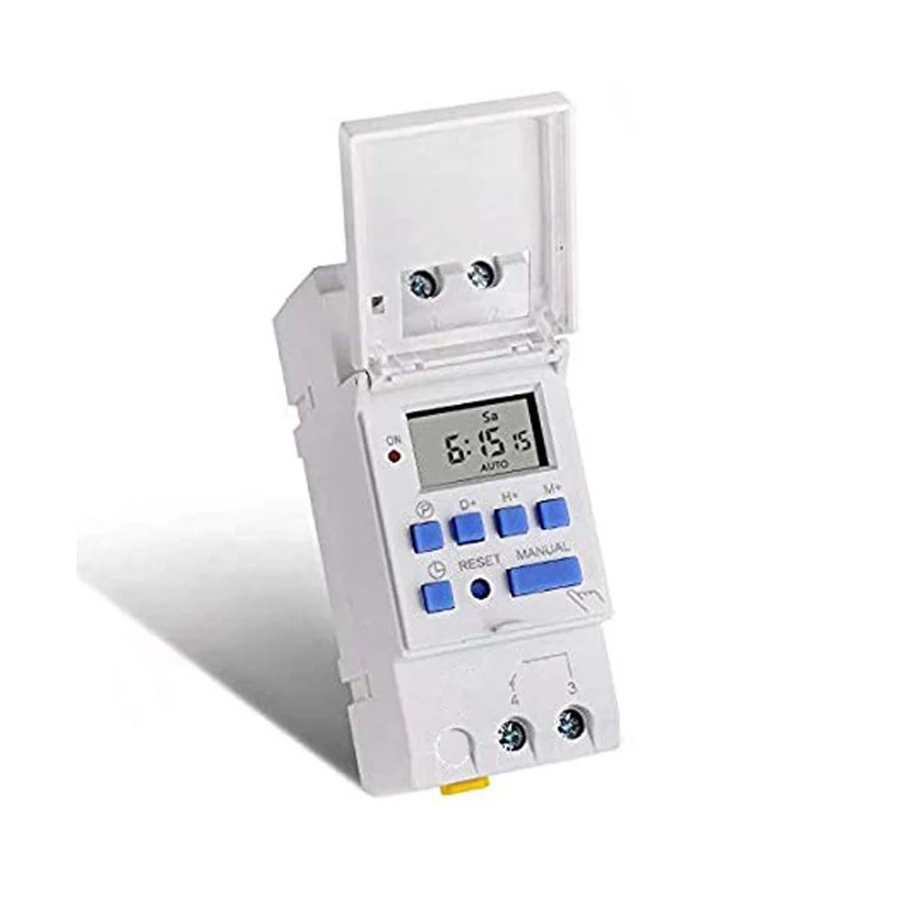 Digital DIN Rail Timer Switch, 30A, 110-220V, 16/18 Programs, Pulse & Countdown, Battery Backup, Industrial