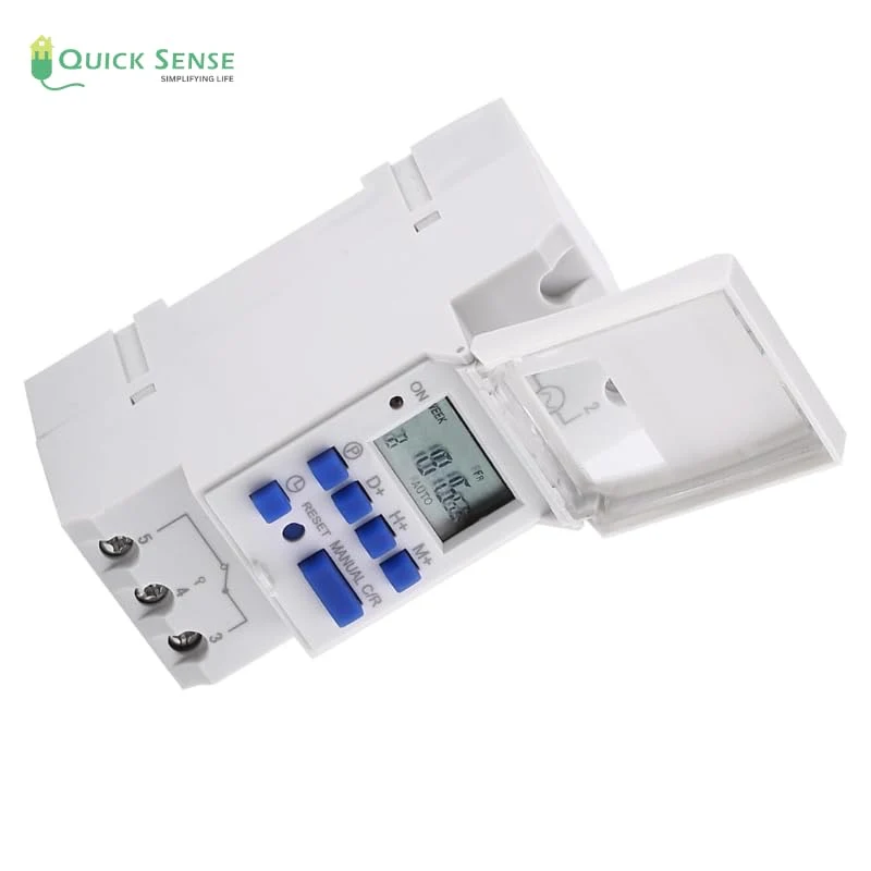 Digital DIN Rail Timer Switch, 30A, 110-220V, 16/18 Programs, Pulse & Countdown, Battery Backup, Industrial