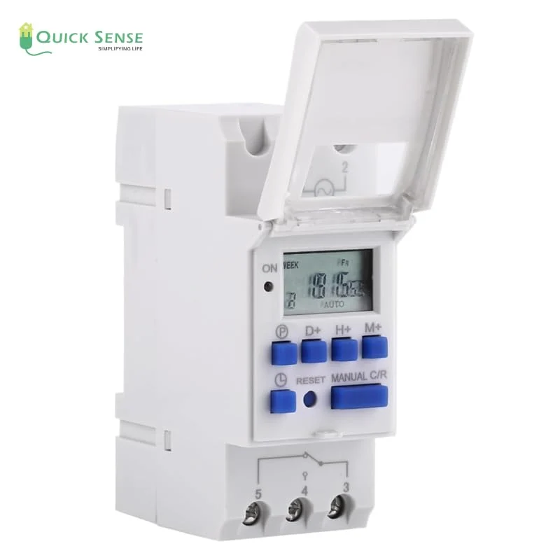Digital DIN Rail Timer Switch, 30A, 110-220V, 16/18 Programs, Pulse & Countdown, Battery Backup, Industrial