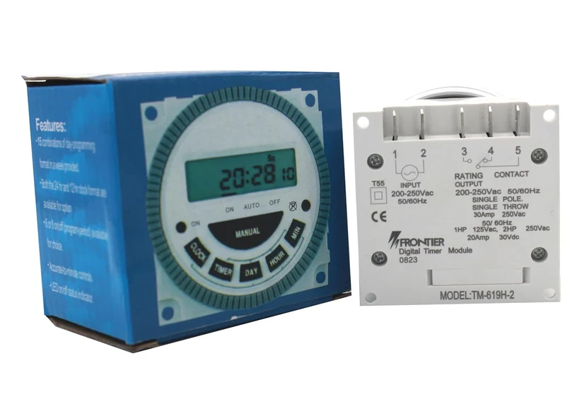 Digital Programmable Timer Switch, 12-240V AC/DC, Volt-Free, 17 Programs, Countdown & Pulse, Panel Mount