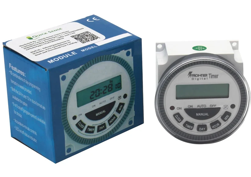 Digital Programmable Timer Switch, 12-240V AC/DC, Volt-Free, 17 Programs, Countdown & Pulse, Panel Mount