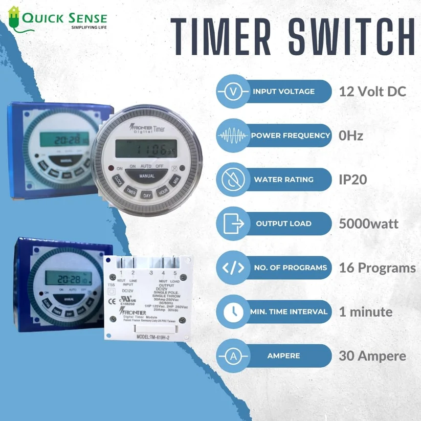 Digital Programmable Timer Switch, 12-240V AC/DC, Volt-Free, 17 Programs, Countdown & Pulse, Panel Mount