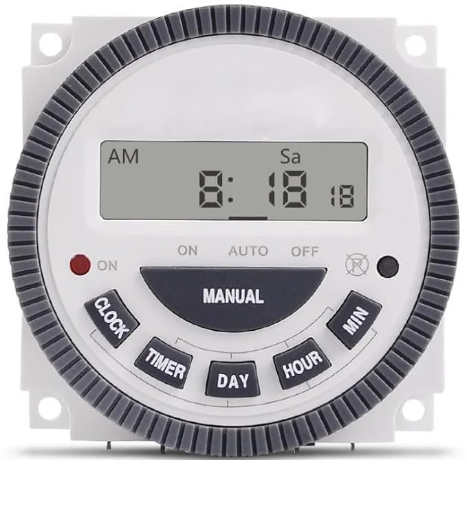 Digital Programmable Timer Switch, 12-240V AC/DC, Volt-Free, 17 Programs, Countdown & Pulse, Panel Mount