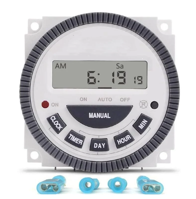 Digital Programmable Timer Switch, 12-240V AC/DC, Volt-Free, 17 Programs, Countdown & Pulse, Panel Mount