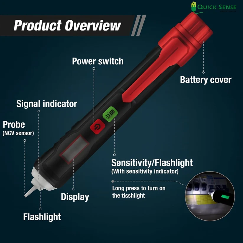 Non-Contact Voltage Tester Pen, AC 12V-1000V Detector with LED & Buzzer, Live Wire Detector for Electrician
