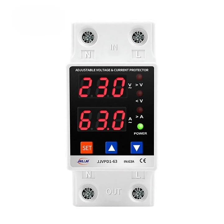 Single Phase Voltage Protector, 63A/13.8kW, 220V, Dual LED, Over/Under Voltage & Overload, CE, Auto-Reconnect