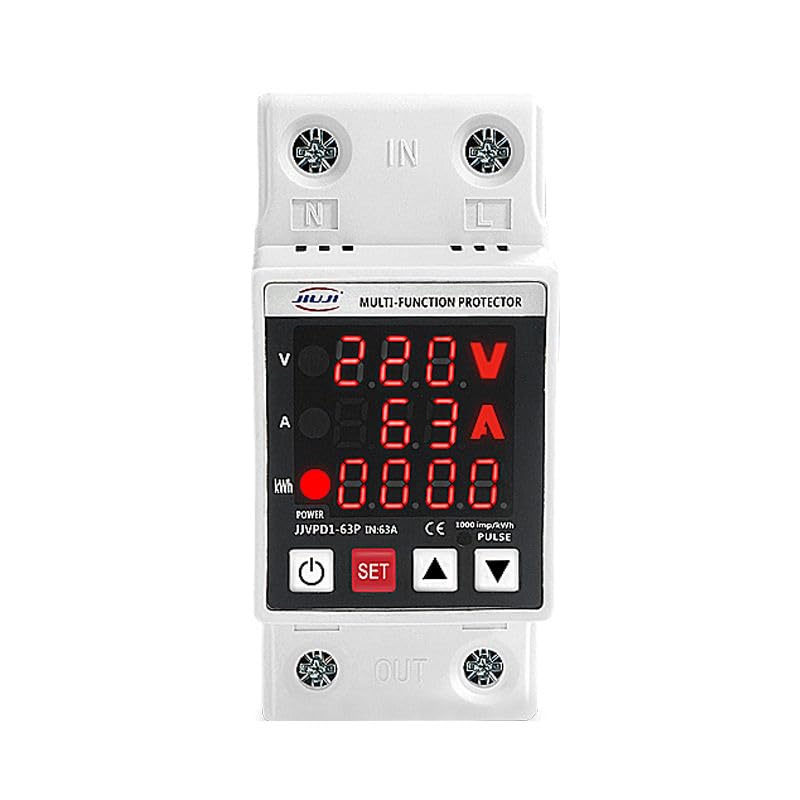 Single Phase Voltage Protector, 63A, 230V, Digital LED, Over/Under Voltage & Overcurrent, CE, Auto-Reconnect