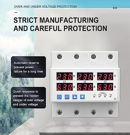 Three Phase Voltage Protector, 3-63/100A, 140-300V, Phase Loss/Unbalance, Over/Under Voltage, DIN for Motor