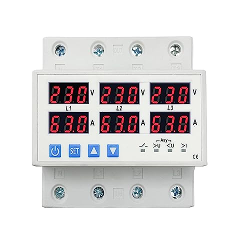 Three Phase Voltage Protector, 3-63/100A, 140-300V, Phase Loss/Unbalance, Over/Under Voltage, DIN for Motor