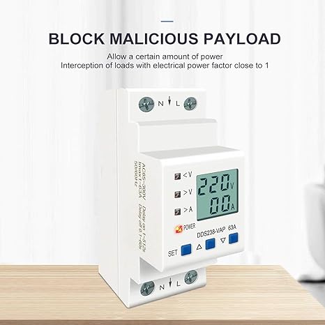Single Phase Voltage Protector with Energy Meter, 1-63A, 85-300V, LCD, Programmable, Auto-Reconnect DIN Rail