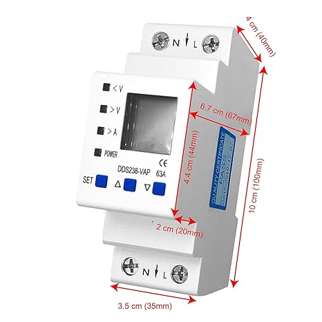 Single Phase Voltage Protector with Energy Meter, 1-63A, 85-300V, LCD, Programmable, Auto-Reconnect DIN Rail