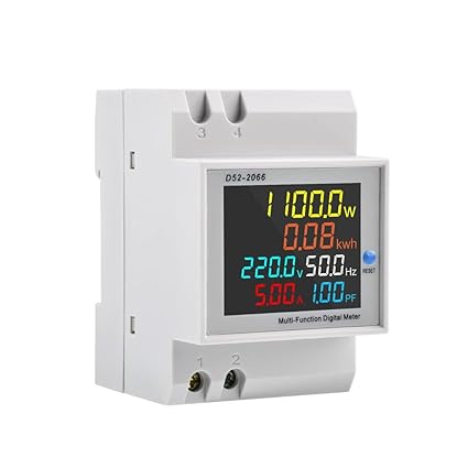 Digital Energy Meter 100A DIN Rail, 40-300V AC, MID Certified, HD LCD, V A W kWh PF Hz for Industrial Panel