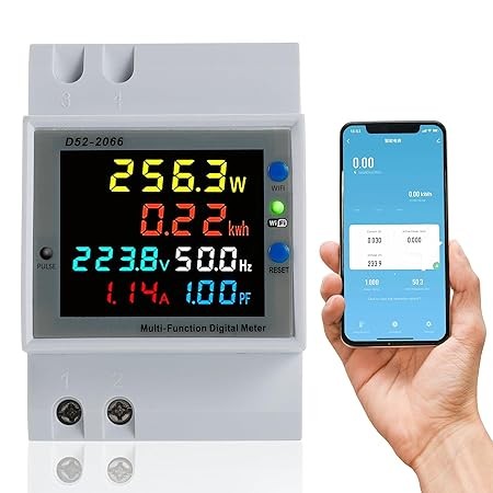 WiFi Smart Energy Meter 100A DIN Rail, 40-300V AC, App Remote & ON/OFF, HD LCD for Smart Panel Home Industrial