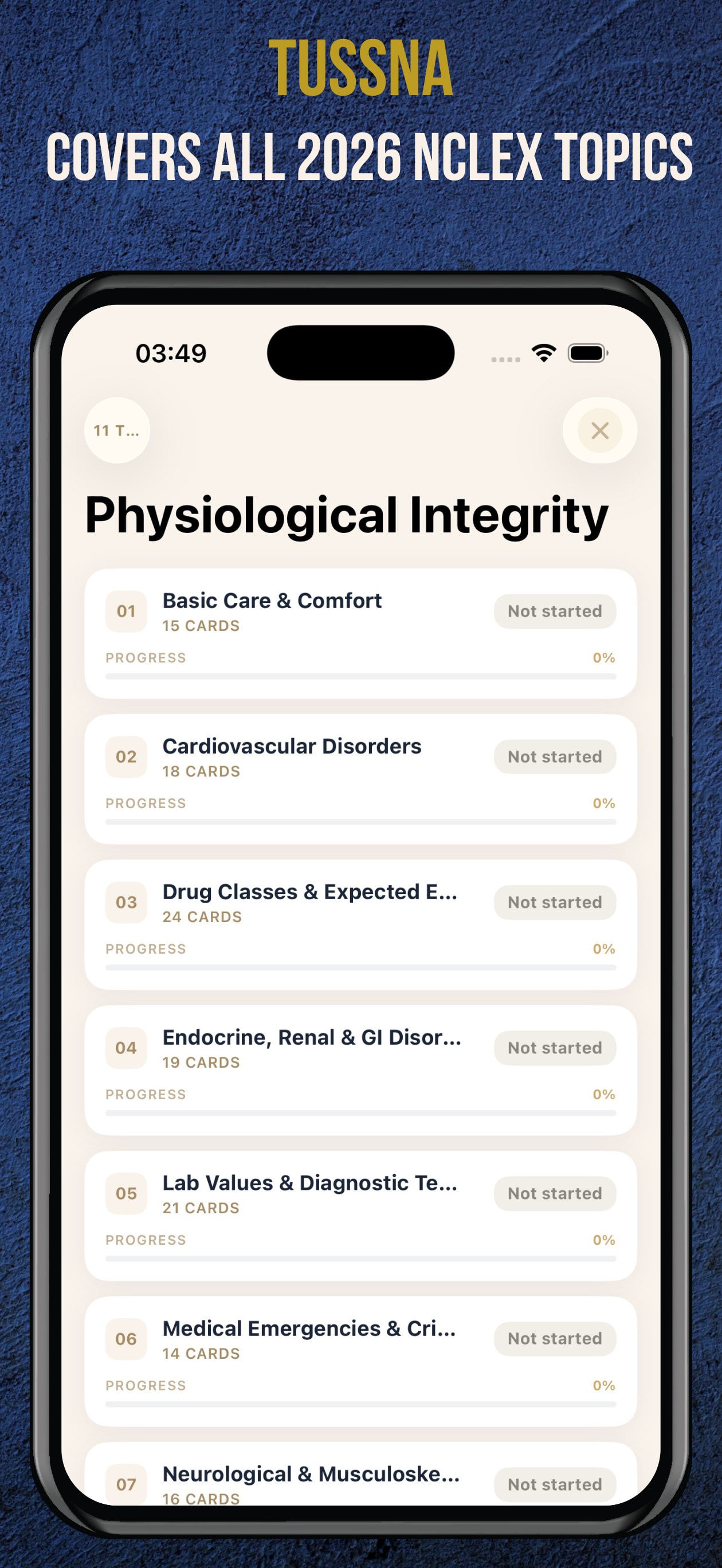 Tussna NCLEX RN 2026 test plan topic coverage screen