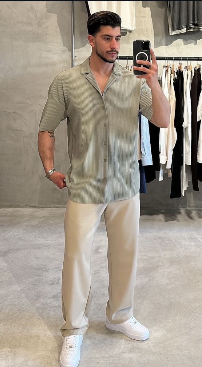 Men's Solid Color Jacquard Knit Short Sleeve Shirt