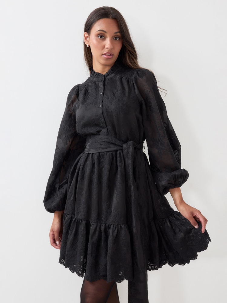 Sagali Wide Lace Dress Black