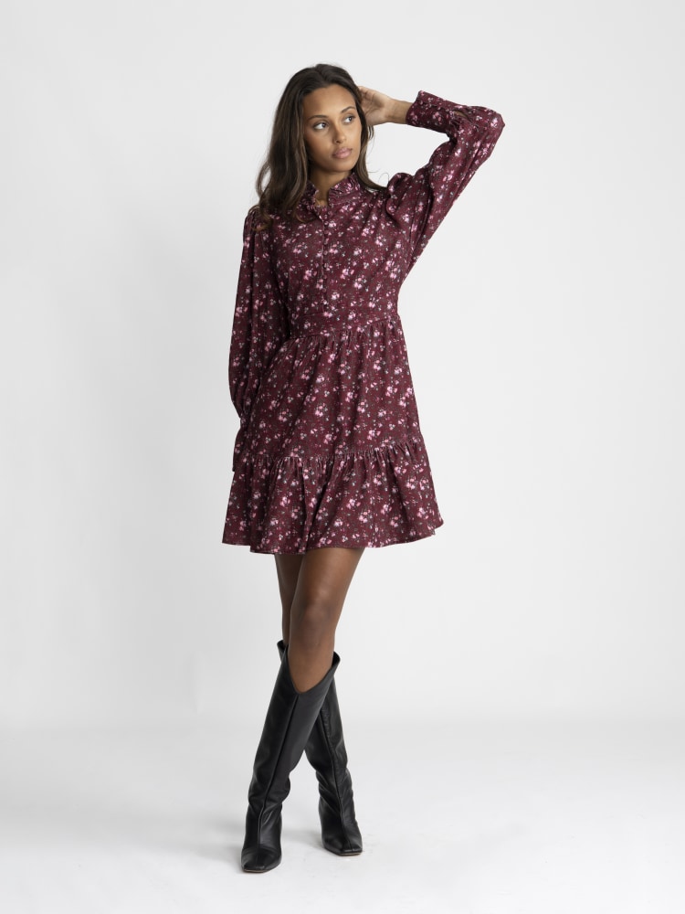 Liv Cord Print Dress Dark red