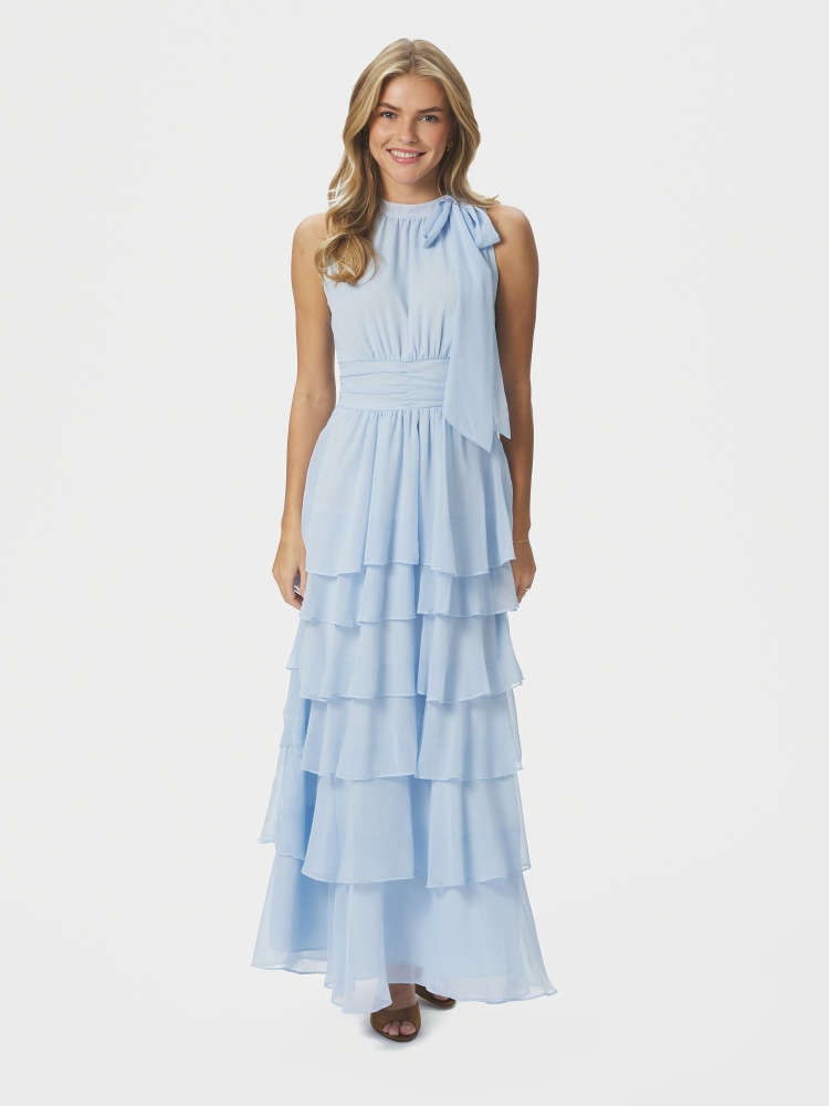 Marli Solid Chiffon Dress Light Blue