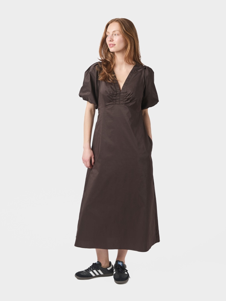 Illana Poplin Dress Chocolate Brown