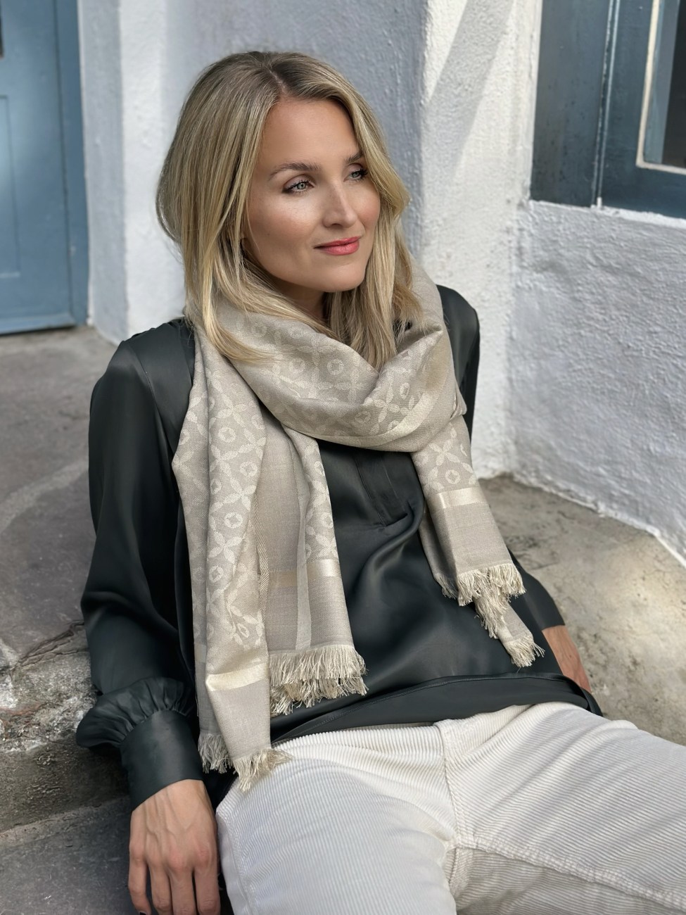 Jackson Silk Scarf Grey beige