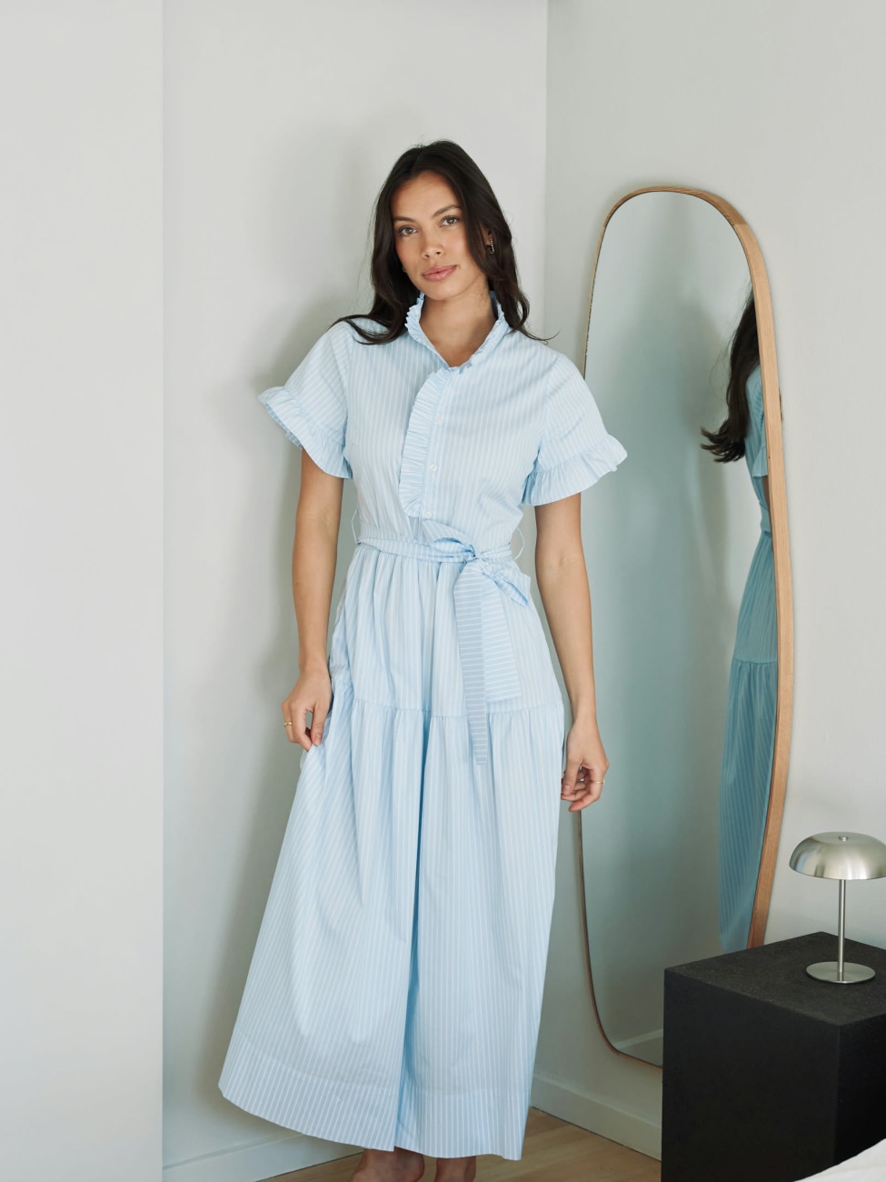 Neo Noir Nellie Soft Stripe Dress | Lyseblå Stripete Maxikjole