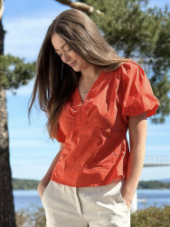 Irina Poplin Blouse Coral