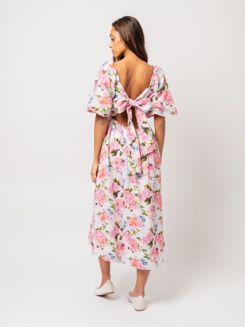 Eva Linen Midi Dress Pink Peony