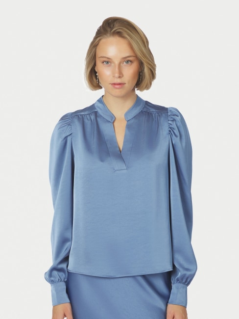 Rosslyn Heavy Sateen Blouse Smoke Blue