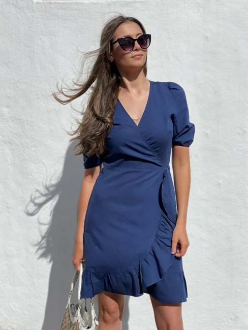 Linen Wrap Dress Navy