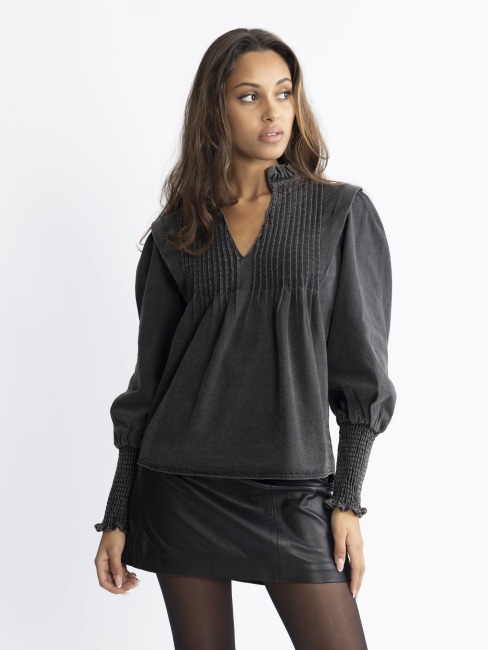 Emma Denim Blouse Black